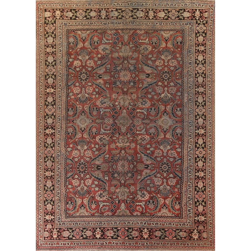 Pre-1900 Antique Floral Mahal Persian Area Rug Handmade Wool Carpet - 9'2"x 12'10"