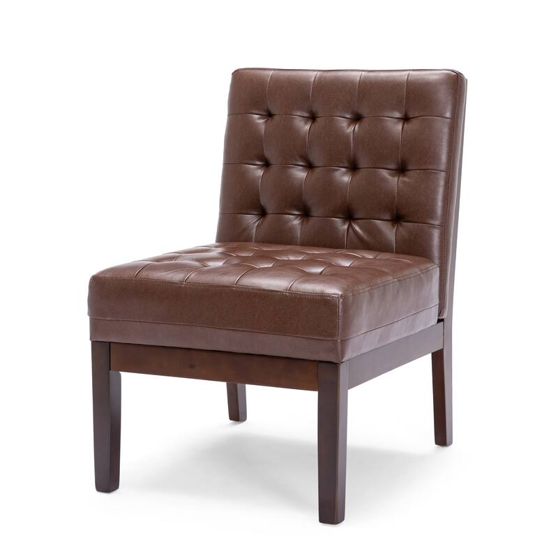 Dark Brown Modern 22.25" PU Upholstered Button Tufted Accent Chair with Rubber Wood Legs