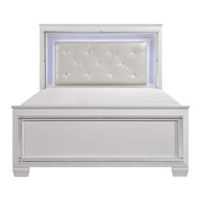 Audi White LED Faux Leather Upholstered Tufted Bed