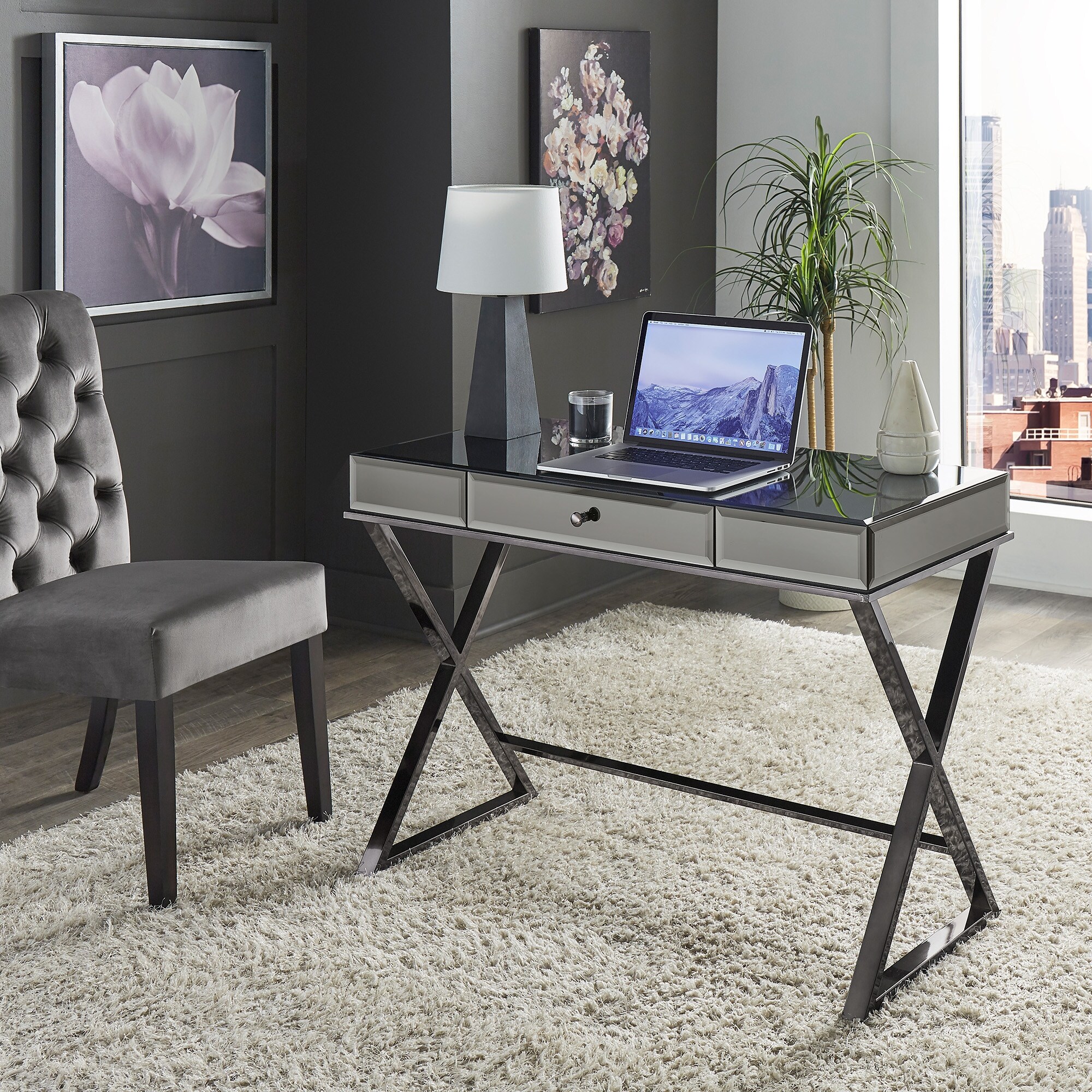 Omni X-base Mirrored Top 1-drawer Campaign Desk by iNSPIRE Q Bold - On Sale  - Overstock - 11669555