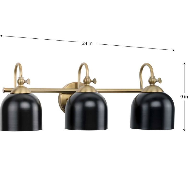 Dalton Collection Three-Light Brass Metal Shade Bath Vanity Light - 24 in x 7.37 in x 9 in