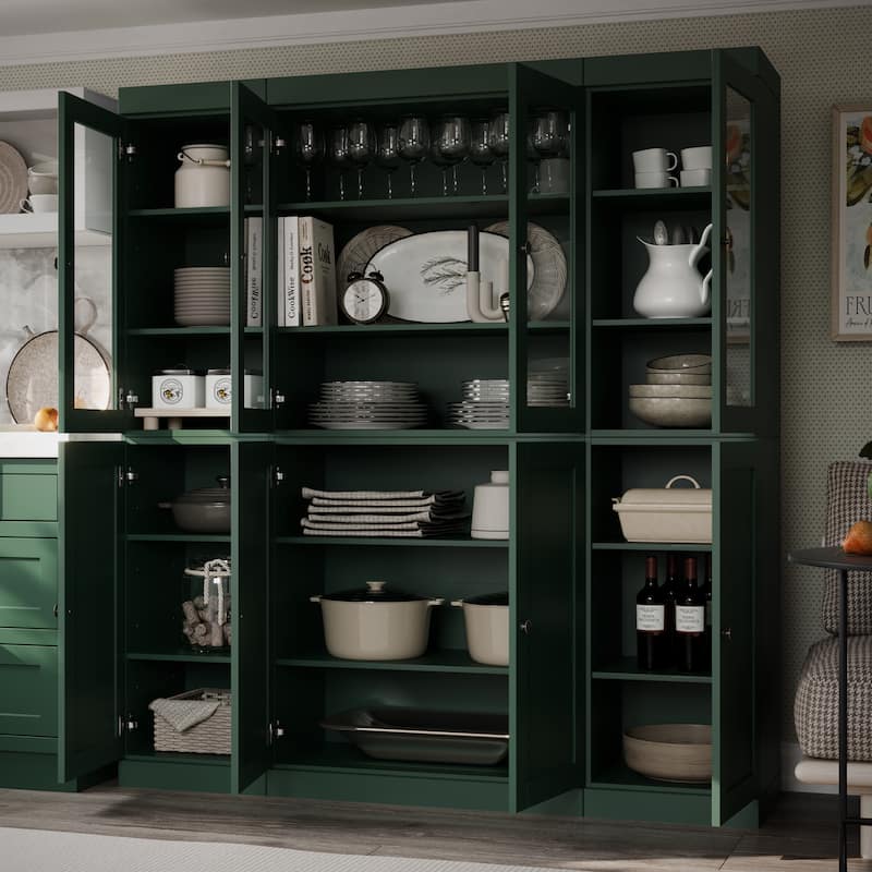 Palace Imports 100% Solid Wood 65" Pantry Cabinet with Clear Glass, Shaker Doors and Adjustable Shelves