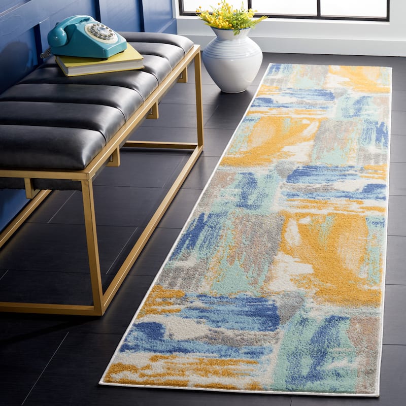 SAFAVIEH Skyler Vivianne Modern Abstract Rug - 2'2" x 9' Runner - Gold/Blue Green