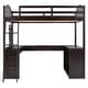 preview thumbnail 6 of 16, Espresso Full Size Wooden Loft Bed with Tri-fold Mirror, Solid Wood Bed with Desk and Shelves