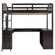 preview thumbnail 7 of 16, Full Size Solid Wood Loft Bed with U-shaped Desk & Storage Compartments, Space Saving Bedframe with Tri-fold Mirror, Espresso