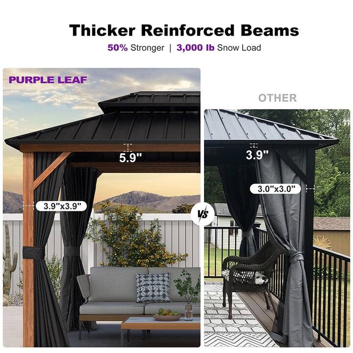 PURPLE LEAF Patio Hardtop Gazebo for Outdoor Wood Grain Aluminum Frame Galvanized Steel Double Roof and Backyard Garden