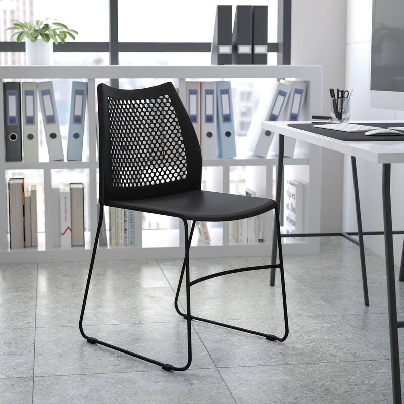 661 lb. Capacity Stack Chair with Air-Vent Back and Powder Coated Sled Base - Navy