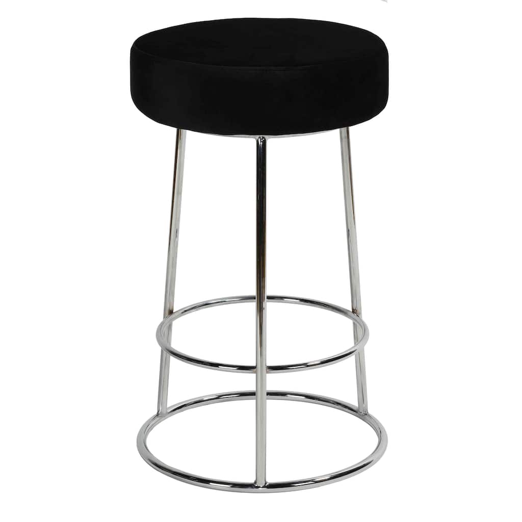 Cortesi Home Bodiam Counterstool in Black Velvet, with Chrome, 24"