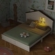 preview thumbnail 3 of 12, Beige Full Size Wood Bed with House-shaped Headboard and LED