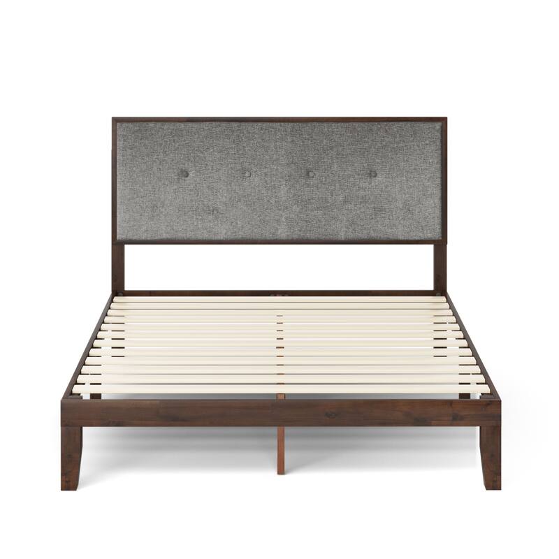 Priage by ZINUS Brown Wood Platform Bed Frame with Adjustable Upholstered Headboard - Full