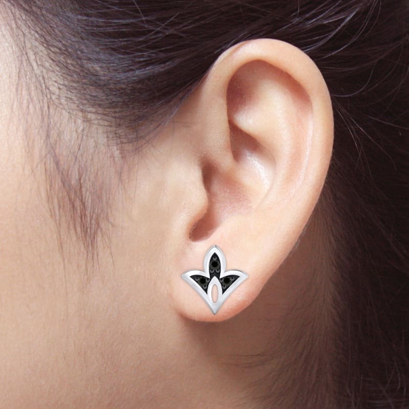 Auriya 0.04ctw Floret Micro-Pave Accent Black Diamond Earrings 14k Gold