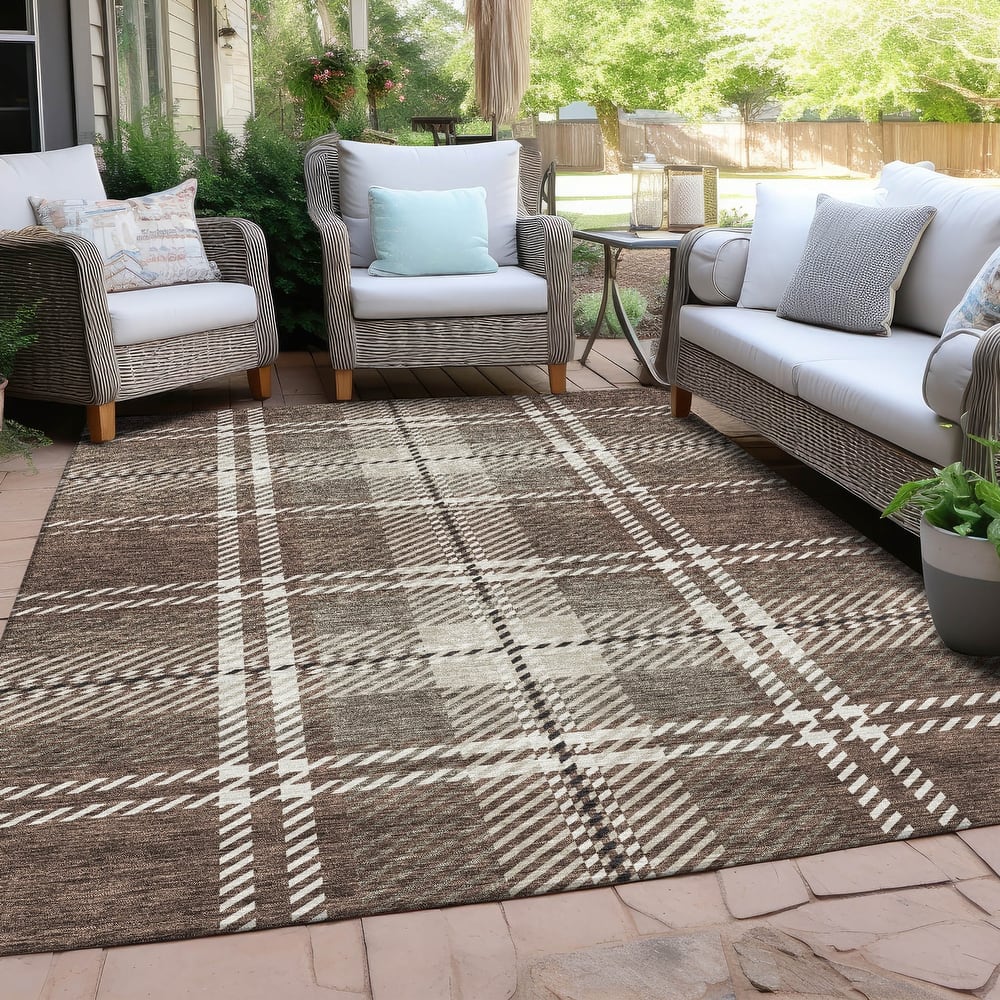 Machine Washable Indoor/ Outdoor Chantille Plaid Cozy Rug