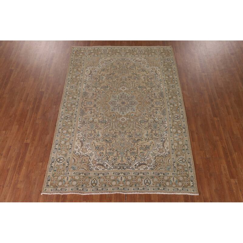 Geometric Tabriz Persian Vintage Rug Hand-Knotted Wool Carpet - 6'9"x 9'8"