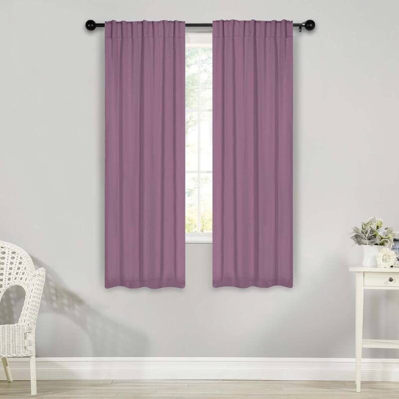 Superior Solid Machine Washable Room Darkening Curtains with Back Tabs, Set of 2