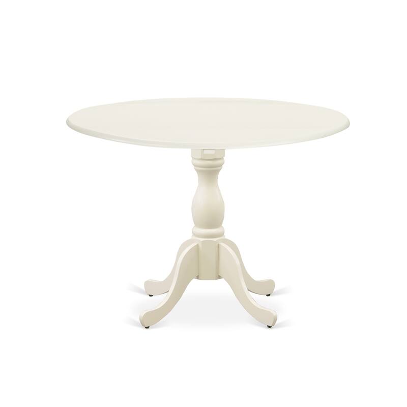 HomeStock 5-Piece Round Linen White Finish Solid Wood Top Dining table with 4 Chairs with Drop Leaf Slat Back