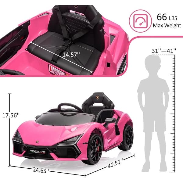 dimension image slide 3 of 7, 12V Kids Ride On Car, Licensed Lamborghini Revuelto Electric Car for Kids