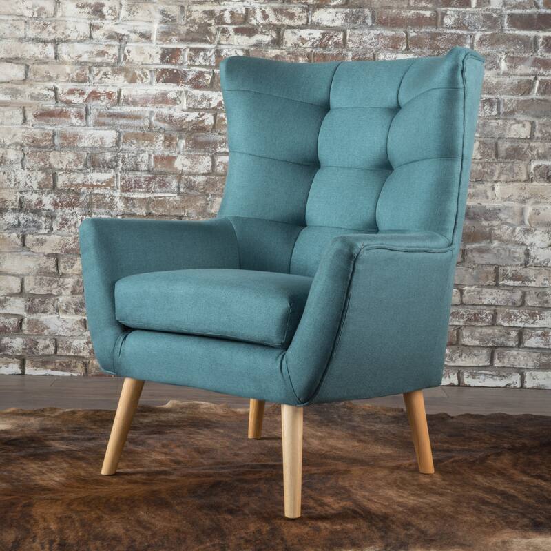 Roomfitters Mid-Century Modern Accent Chair with Tufted Back and Wood Legs, Upholstered Lounge Chair