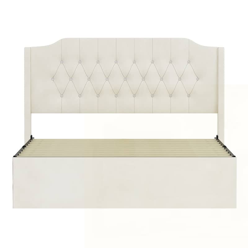 Tufted Upholstered Bed Frame with Crystal Button Accents