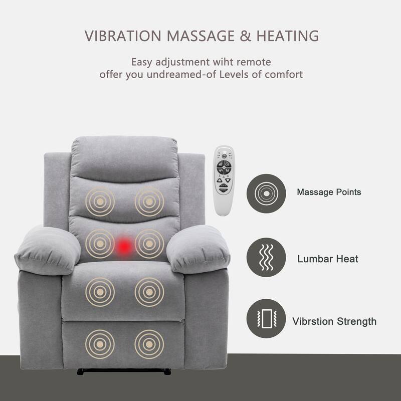 Living Room Single Reclining Sofa, Power Lift Velvet Recliner with Adjustable Massage and Heat & Side Pocket, Infinite Position