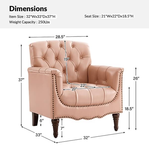 dimension image slide 3 of 9, HULALA HOME Wemer Traditional Genuine Leather Armchair with Tufted Back