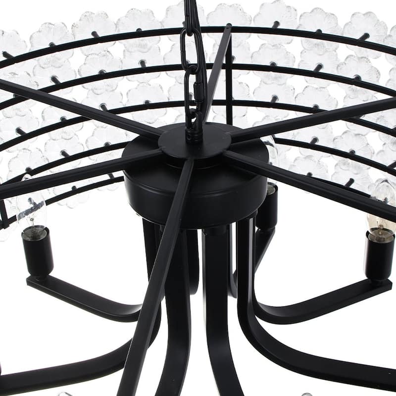 Mid-Century 8-Light Glass Blossom Round Cage Chandelier 25.6 in