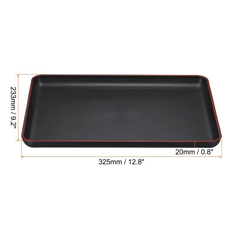 Japanese Style Plastic Rectangular Tray, Wood Grain Food Serving Tray - Black - 12.8" x 9.2"
