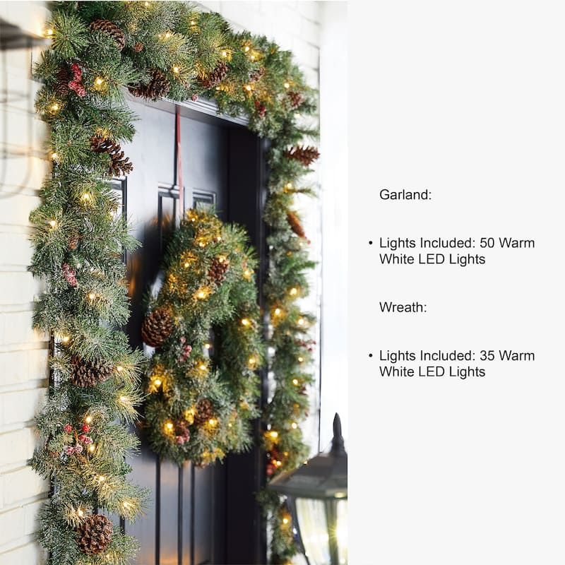 Glitzhome 4ft/5ft/6ft Flocked Pine Christmas Potted Porch Tree With Warm White Lights