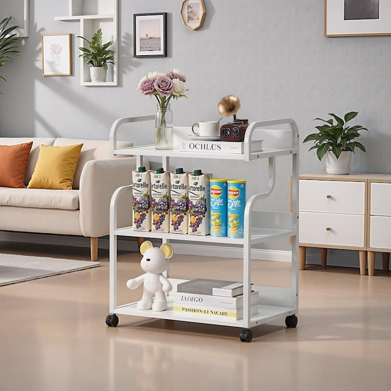 Javlergo 2-in-1 White Rolling Utility Cart with Outlets & USB Ports 3-Tier Open Shelf or 2-Tier with Door Cabinet Office Cart - Metal Finish - White