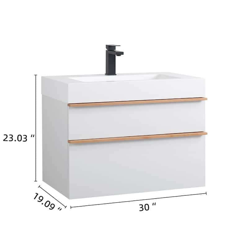 30" Wall Mounted Bathroom Vanity with Integrated Acrylic Sink, 2 Soft-Close Drawers
