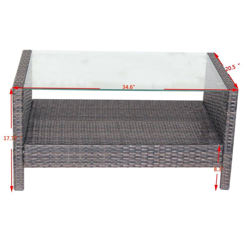 Rectangular Iron Outdoor Dining Table with Tempered Glass in Brown