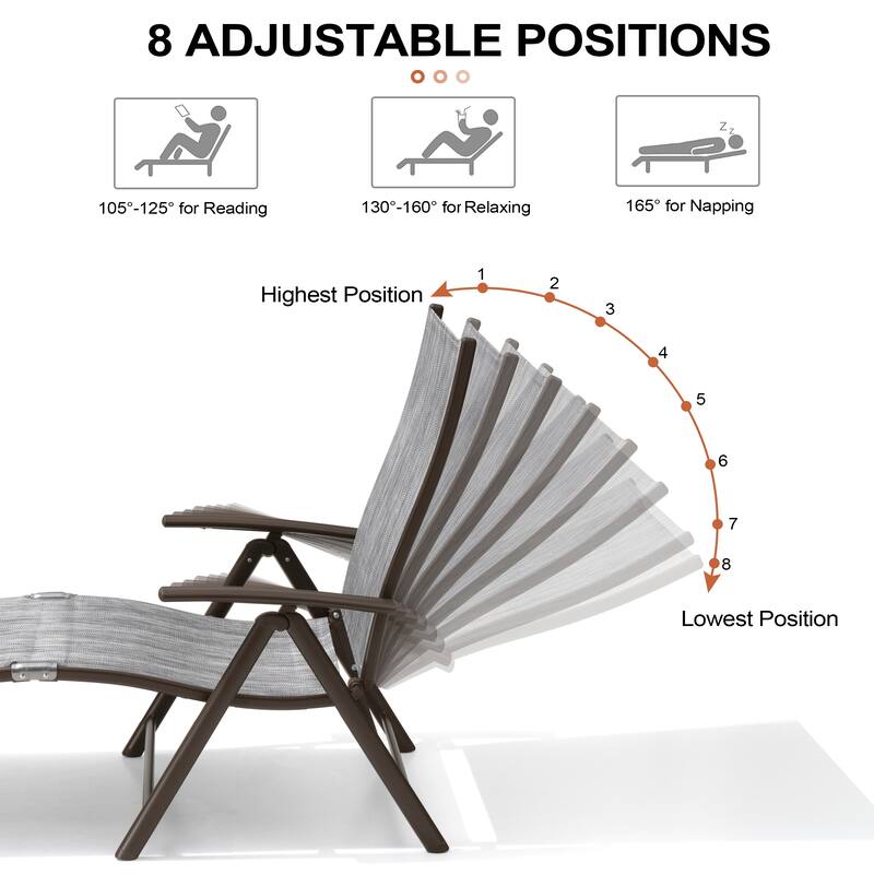 Outdoor Aluminum Folding Recliner Adjustable Chaise Lounge Chairs - See Picture