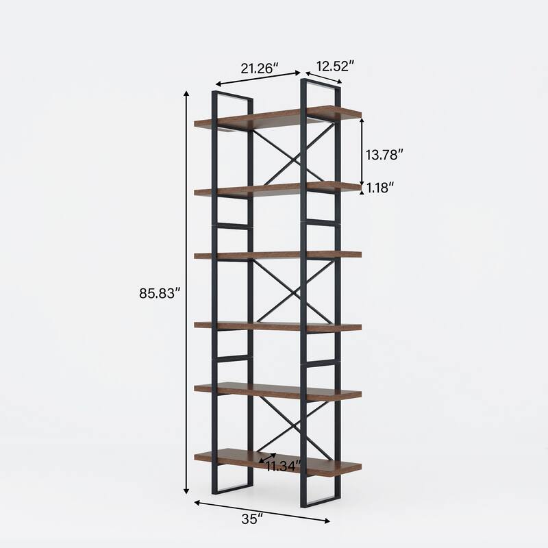 DAVEE 6-Tier Antique Waln ut Display and Etagere Bookshelves - 85.83" H x 35" W x 12.52" D