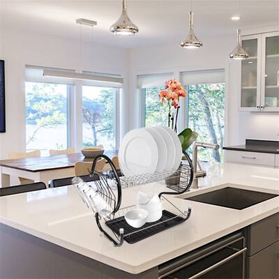Multifunctional S-shaped Dual Layers Bowls Collection Shelf Dish Rack