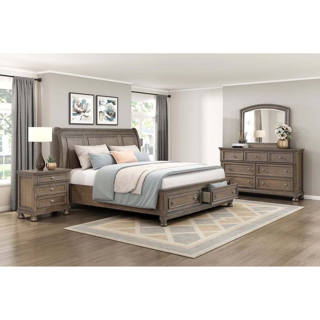 Classic Traditional Bedroom Set Furniture Platform Storage Bed Antique Brown Finish