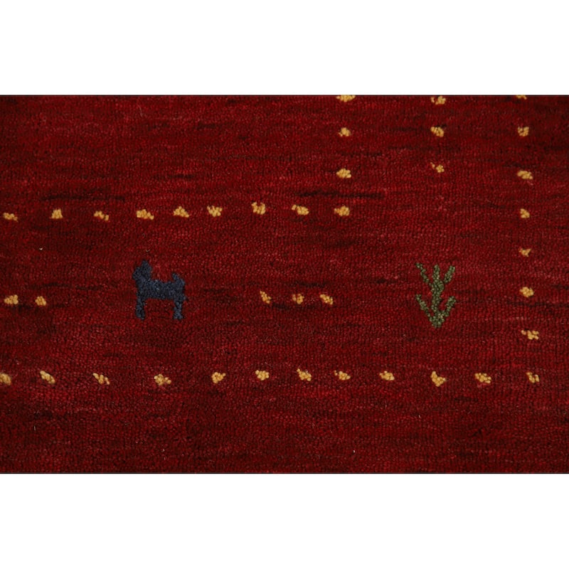 Red Gabbeh Indian Rug Hand-Knotted Tribal Oriental Wool Carpet - 3'11" x 5'11"