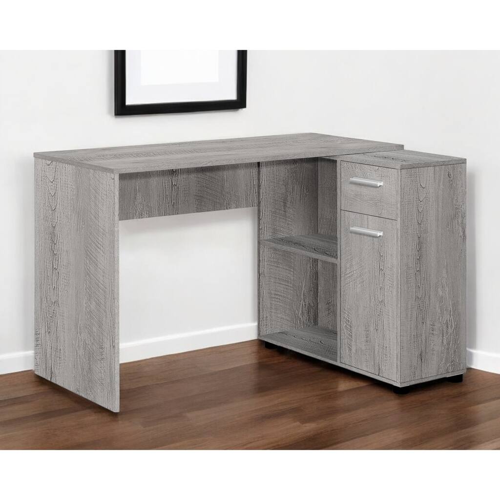 HomeRoots 46" Gray Wood L Shape Computer Desk With Two Drawers
