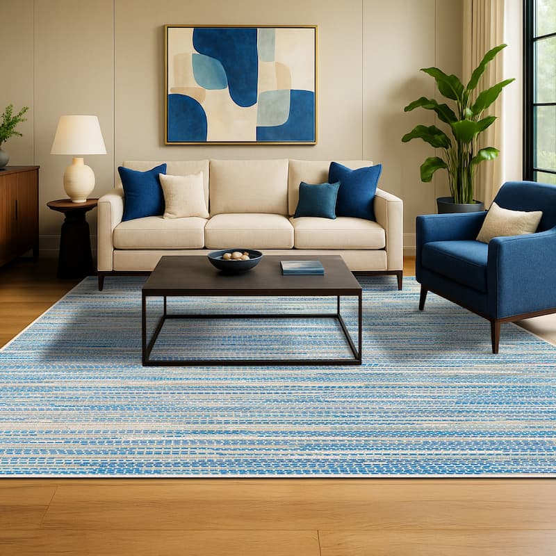 Samantha Cannes Azure Blue Ivory Indoor Outdoor Area Rug