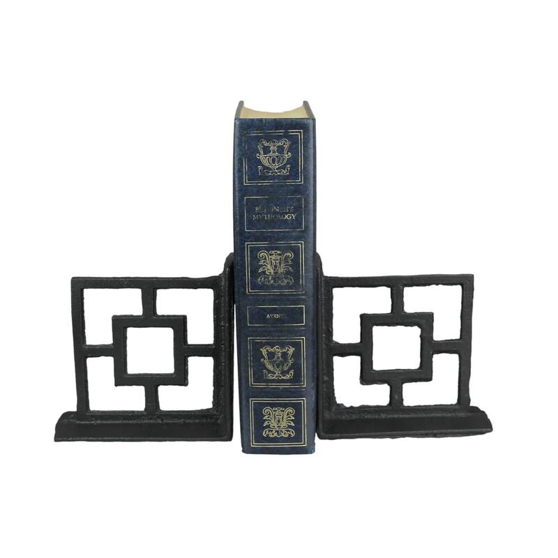 Zeckos Cast Iron Breeze Block Bookends Mcm Decor (Set Of 2) - 5.25 X 5.25 X 2.25 inches