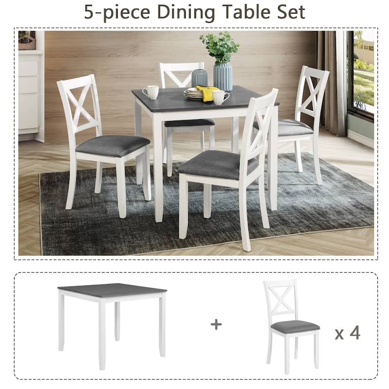 GDFStudio - Westmoor 5-Piece Transitional Wooden Dining Table Set with 4 X-Back Upholstered Chairs