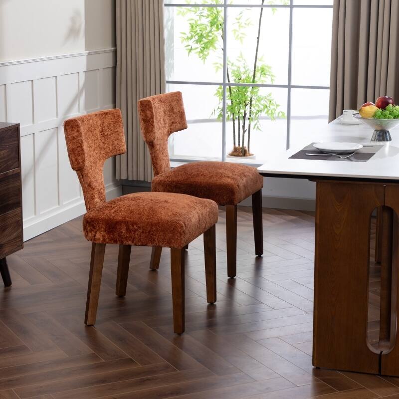 Linen Upholstered Dining Chairs Set of 2, Ergonomic Armless Side Chairs, Kitchen Chairs with Curved Back & Hardwood Frame