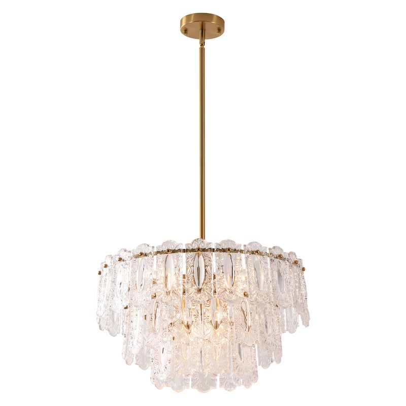 Rennnsan 6-Light Antique Brass Finish Glass Chandelier for Dining Room & Foyer - 45.1 in. W x 20 in. H