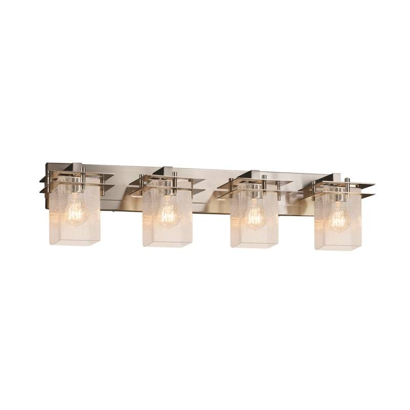 Justice Design Fusion Metropolis 4-Light Bath Bar, Seeded Square w/ Flat Rim Shade - Brushed Nickel