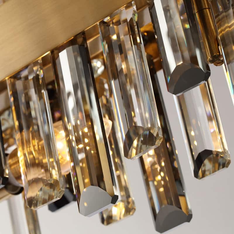 35.4'' Modern Crystal Chandelier 16-Light Rectangle Gold Brass Chandelier Luxury 2-Tier Crystal Pendant Light for Kitchen Island