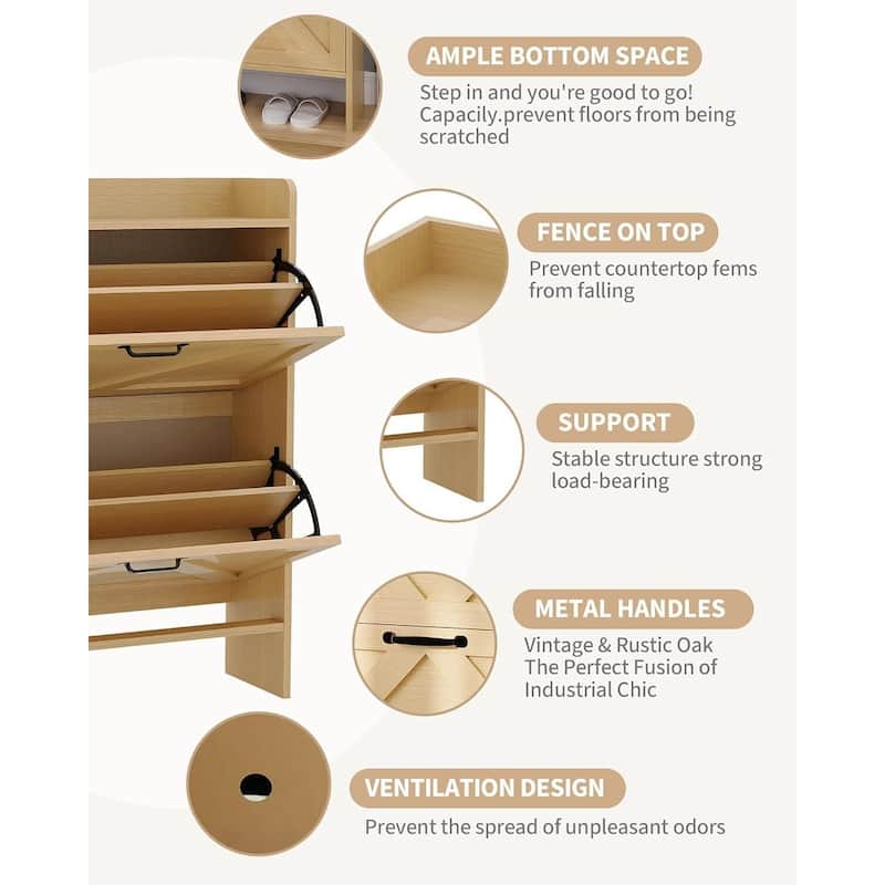 Freestanding Slim Shoe Storage Cabinet with 2 Flip Drawers for Entryway Hallway