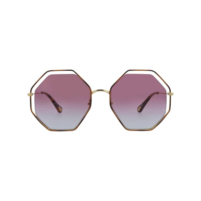 Chloé Square-Frame Metal Sunglasses - Havana Gold Violet - Multi - Grey Lens
