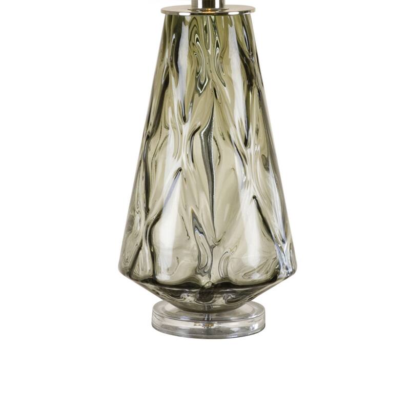 31 Inch Accent Table Lamp with White Drum Shade, Rippled Gray Glass Base
