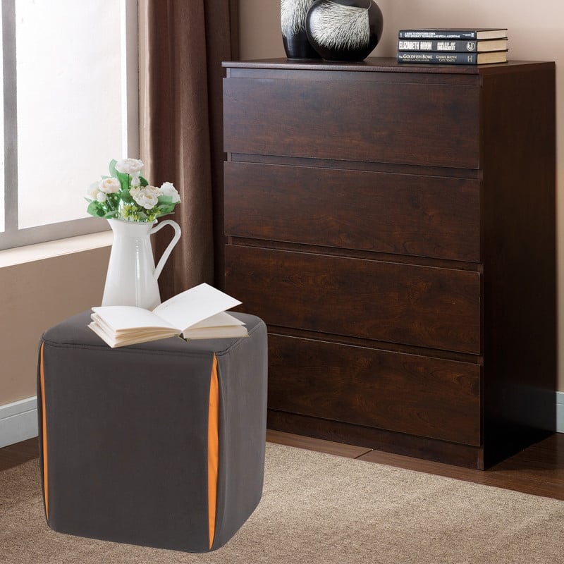 Adeco 14" Small Ottoman Footrest Stool- Velvet Seating Stool Ottoman