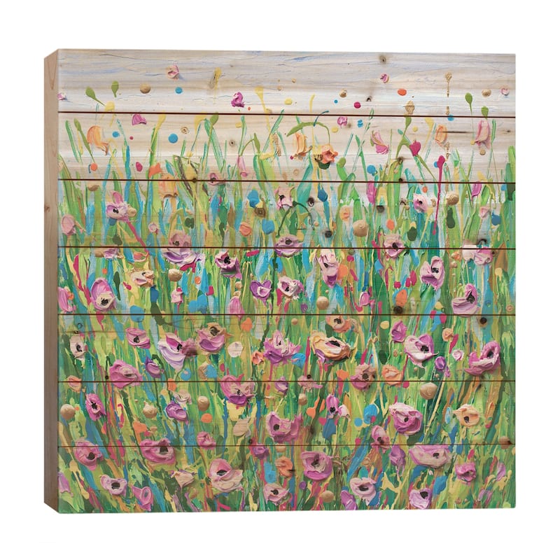 Pink And Green Print On Wood by Olga Tkachyk - Multi-Color - 26x26x1.5