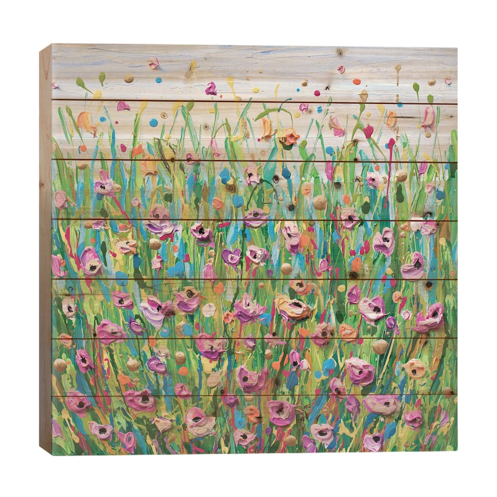 Pink And Green Print On Wood by Olga Tkachyk - Multi-Color