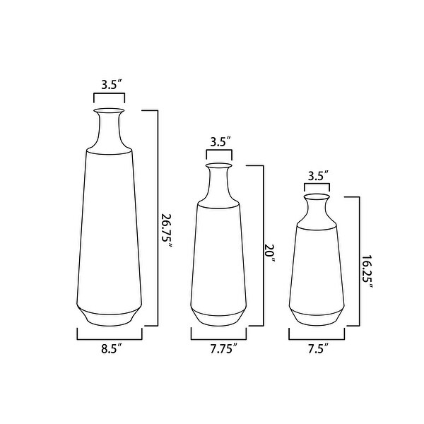 3-Piece Metal White and Grey Ombre Vase Set